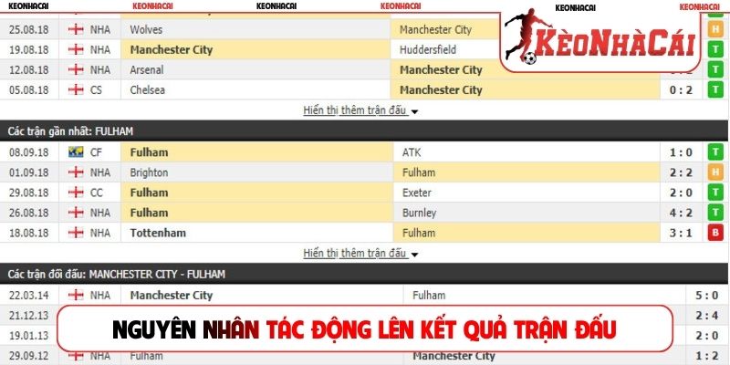 Nguyên nhân tác động lên kết quả trận đấu